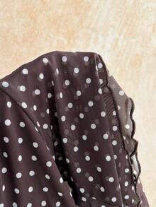 Soleia 秋冬度假风金属花朵装饰波点图案露背不对称下摆女式背心，适合海滩度假、夏季穿着 - 棕色 - 查看 6