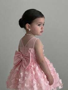 Baby Girl Elegant & Cute Pink Butterfly Mesh Dress - Pink - View 2