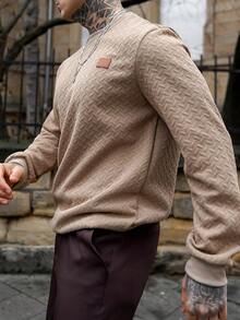 Artur Kramer Men's Casual Basic Letter Patched Pullover, Brown Sweatshirt, Fall - Brown - View 3