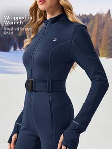 OutZeal 女士户外连体衣，保暖内衬，适合滑雪、徒步，修身剪裁，前拉链带拇指孔 - 藍色 - 查看 4