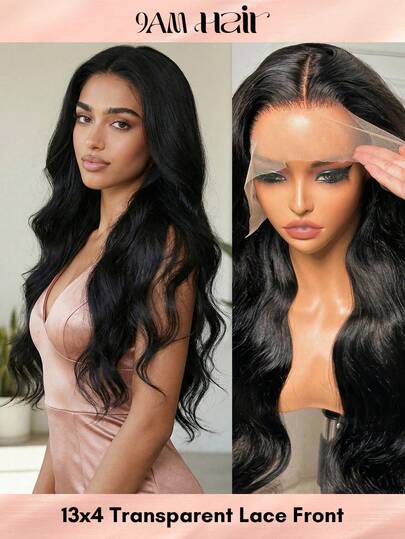 13x4 波浪卷蕾丝前假发，真人发丝 - 预先拔毛，自然发际线，透明蕾丝前假发，180% 密度，自然波浪，无缝过渡，柔软不打结，16-32 英寸 - 完美适用于生日派对、夜店之夜、毕业典礼和约会之夜