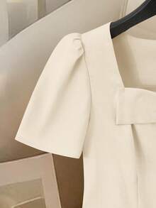 SHEIN Franclia Đầm hè thanh lịch màu trơn có nơ dành cho nữ - Màu be - Xem 3