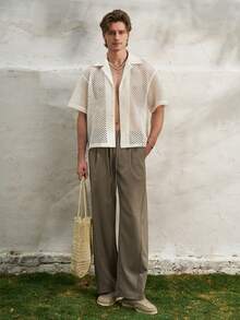 Airaco Hollow Out Minimalist Design Men's Top For Summer - Beige - View 3