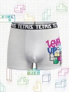 Tetris™ X SHEIN 3pcs Men's Boxer Briefs With Digital Cube Print & Elastic Waistband - Black and White - View 12
