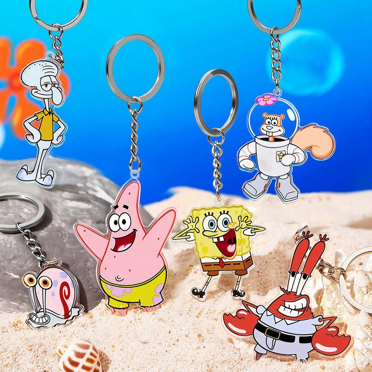 6Pcs Cartoon Acrylic Keychains, Bag Charms, Pendants, Souvenirs, Collectibles, For Gifts, Wallets, School Bags, Backpacks,Car Accessories,Unisex For Men & Women