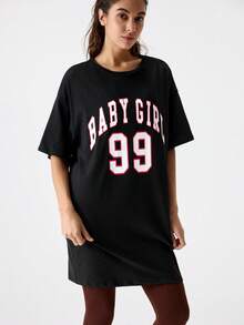 Loungeista 字母图案落肩睡衣晚礼服 - 黑色 - 查看 6