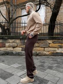 Artur Kramer Men's Casual Basic Letter Patched Pullover, Brown Sweatshirt, Fall - Brown - View 4