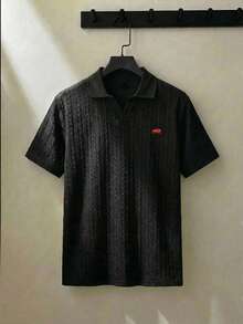 ESTAVOR Áo polo nam tay ngắn, thiết kế thêu họa tiết, kiểu dáng thường ngày. - màu đen - Xem 1