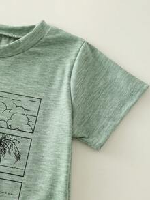 2件套男婴夏季休闲沙滩度假绿色图案T恤和黑色牛仔短裤套装 - 彩色 - 查看 4