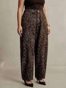 Anewsta Quần jeans ống đứng dáng suông, cạp cao, in kỹ thuật số, màu cà phê, kiểu dáng hiện đại, tôn dáng, dành cho nữ cỡ lớn, thích hợp cho mùa xuân/thu. - Cà phê nâu - Xem 7