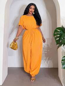 Slaydiva 春夏优雅通勤休闲装,生日派对、毕业典礼、学生装、日常外出、百搭单品、休闲度假、邮轮旅行、海滩、日光浴、商务休闲、简约休闲度假外出女式时尚绿色角色扮演连体裤,短灯笼袖和哈伦裤设计 - 橙色 - 橘色 - 查看 10