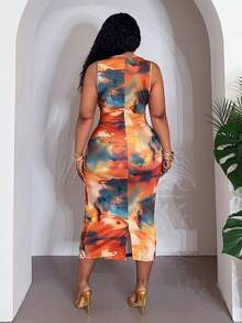 Slaydiva 新款春夏音乐节情人节复活节婚礼季节性度假海滩度假休闲优雅通勤日常穿搭工作装度假派对邮轮派对基础款流行款日常约会圆领无袖全包覆彩色花朵混纺印花橙红色连衣裙修身半身裙A字裙女士中长连衣裙-B女士连衣裙女士中长连衣裙中长连衣裙女士连衣裙 - 彩色 - 查看 4