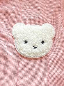 SHEIN Vintaside Kids 一件女婴粉色珍珠面料连衣裙，罗纹领口和袖口，适合休闲、户外、运动、派对等场合。 - 藕粉色 - 查看 7