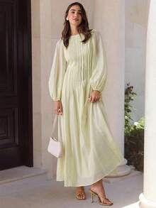 Enchnt 秋冬浪漫女士优雅奶油黄灯笼袖长裙，甜美优雅，适合度假、约会、节日、派对、毕业典礼、婚礼宾客和海滩，舞会礼服，女士太阳裙，优雅派对礼服，女士秋季礼服 - 黃色 - 查看 10