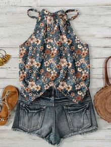 Rusticease Women's Casual Vacation Halter Neck Tank Top, Ditsy Floral, Suitable For Spring & Summer,Summer Top - Multicolor - View 2