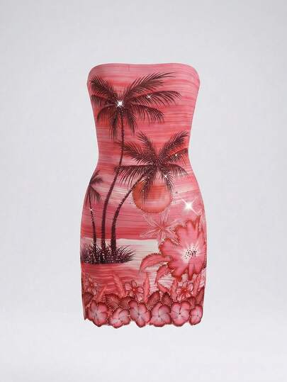 SHEIN Unity Women's Bohemian Floral Print Fitted Mini Skirt