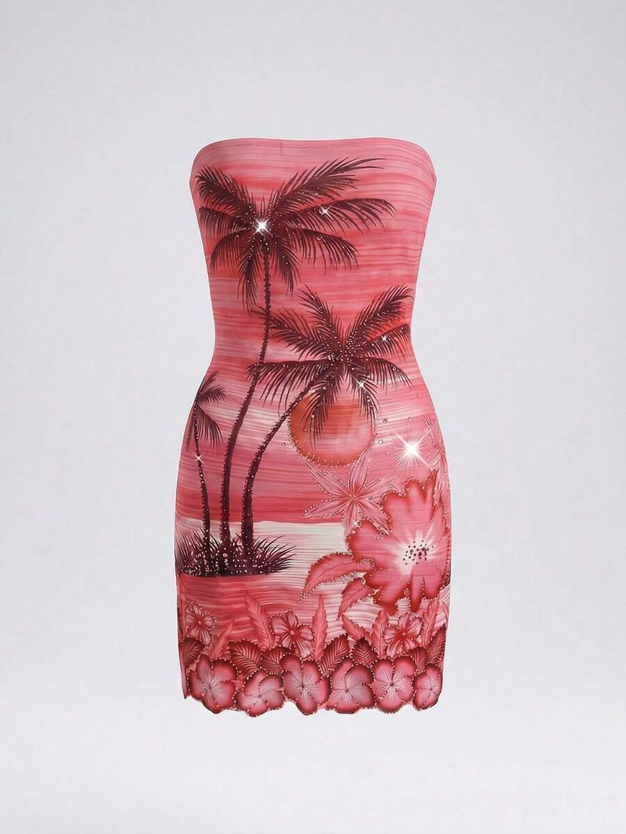 SHEIN Unity Women's Bohemian Floral Print Fitted Mini Skirt - Red - View 1