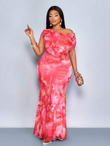 SOLERSUN Damen Mode Große Größen Off-Shoulder Frühling und Sommer Elegantes, sexy Lässig Urlaubs Langes Kleid Ärmellos Brust Patchwork Raffung Schlankheitseffekt Taille Tasche Hüfte Saum Kleid - Rot - Übersicht 8