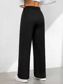 SHEIN PETITE Summer Casual Textured Wide-Leg Capri Pants - Black - View 2