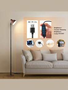 1PC 57 Inch Modern Height Adjustable Led Floor Lamp, USB Powered 3000K-6500K Brightness Dimmable Table Lamp, Indoor Multipurpose Corner Standing Light For Living Room, Bedroom, Study And Office Decor - Black - View 12