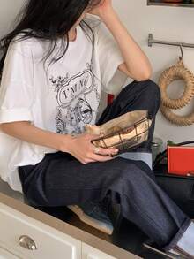 DAZY Women's Round Neck Printed Casual Short Sleeve T-Shirt - White - View 8