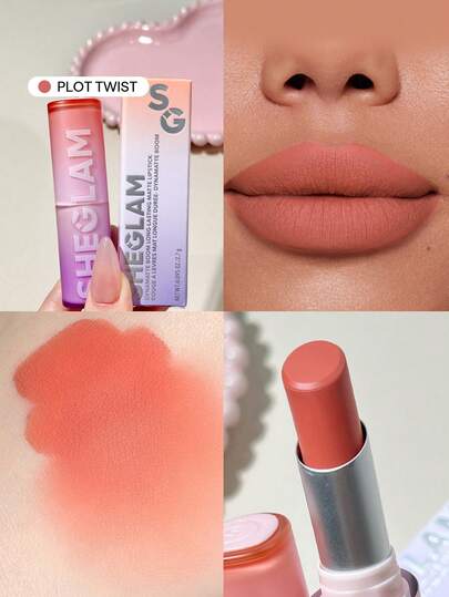 SHEGLAM Dynamatte Boom Long Lasting Matte Lipstick-Plot Twist 20 Colors Creamy Matte Waterproof Lipstick Amazing Non-Stick Cup Transfer-Proof Lipstick Orange Lipstick Lip Combo Brand Beauty Makeup Face Paint Cosmetic For Women Girls Perfect For Spring Summer Ideal For Y2K Fancy Fashion Suitable For Birthday Mother'S Day Gift Rave Party Ready Best Color