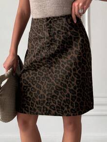 DAZY Women's Regular Waist Leopard Print A-Line Casual Denim Mini Skirt Y2k - Brown - View 8
