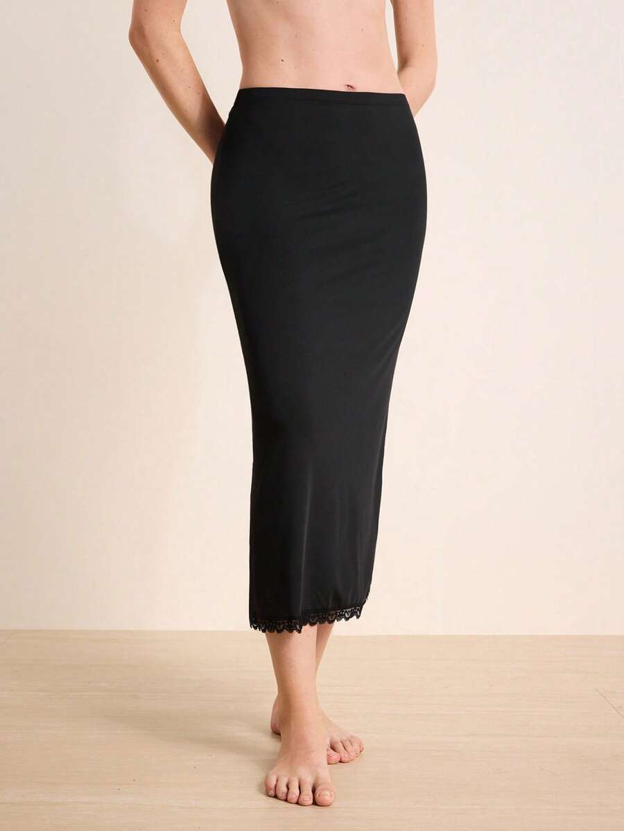 Hourtrue Hip Fashion Long Half-Body Skirt Shaping Bottoming Skirt Slim And Thin Inner Skirt Daily Outer Wear Petticoat (Micro Shaping) - Black - View 1