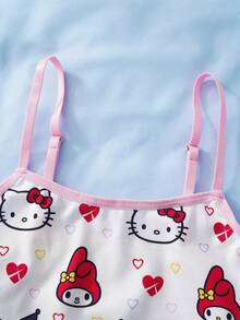 HELLO KITTY AND FRIENDS | SHEIN 少女卡通印花休闲日常吊带背心 - 黑色 - 查看 5