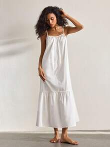 Ocili Women's Solid Color Spaghetti Strap Long Nightgown - White - View 4