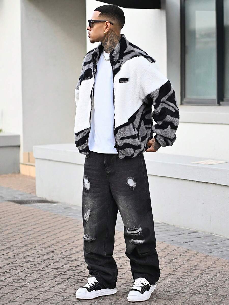 Devon Thys Men's Casual Distressed Loose Fit Slant Pocket Denim Jeans, Autumn Romwe Men Jeans Emo Jeans Ripped Baggy Jeans Men Manfinity Legnd Men Cotton Splash Ink Ripped Jeans Drip Jeans - Dark Grey - View 1