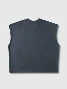 ROMWE MEN Men's Slogan Print Loose Fit Casual Sleeveless Tank Top - Grey - View 3