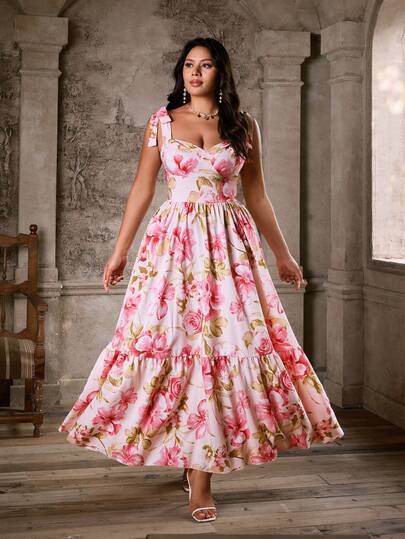 Lyrianda Spring/Fall/Winter New Vacation French Elegant Party Princess Print Halter Neck Sleeveless/Long Sleeve A-Line Waist Slimming Maxi Sundress, Spring Dress