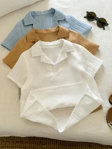 Bộ 3 món áo polo tay ngắn và áo sơ mi kiểu dáng thường ngày đa năng cho bé trai mùa xuân/hè, thích hợp cho kỳ nghỉ. - Nhiều màu - Xem 6