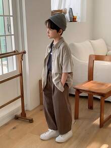 Dazy Kids Tween Boy Casual Striped Short Sleeve Shirt, Summer - Khaki - View 1