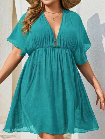 Swim Lushoire غطاء شاطئ بلون أحادي للمقاسات الكبيرة، طراز أساسي للصيف