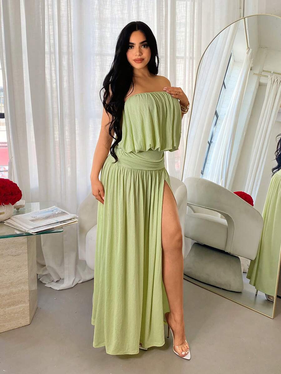 SHEIN SXY Vestido de playa sin tirantes con abertura alta en verde - Verde - Ver 1