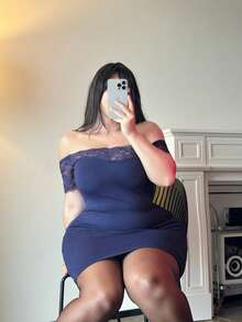 Vibekara Off-Shoulder Lace Bodycon Mini Dress, Sexy Knit Dress - Navy Blue - View 4