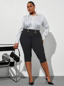 Chikora Quần dài cỡ lớn dành cho nữ, quần legging lửng kẻ sọc thanh lịch mùa hè, quần công sở thoáng khí đa năng, trang phục công sở cho nữ, áo công sở cho nữ, trang phục lễ hội Carnival, trang phục Carnival cho nữ năm 2026, trang phục Carnival cho nữ, trang phục Carnival mùa hè cho nữ, quần áo mùa hè, trang phục nghỉ hè, trang phục mùa hè cho nữ, quần áo mùa hè cho nữ. - màu đen - Xem 7
