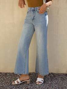 DAZY Quần jeans nữ ống loe cạp trung bình, dài đến 7/8. - Rửa nhẹ - Xem 2