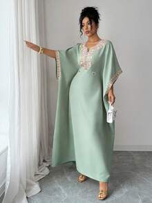 Elenzga Women's 2026 Spring/Summer New Elegant Floral Decor Chiffon Maxi Dress - Gray green - View 5