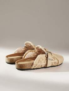Embroidered Outer Wear Baotou Bohemian  Wind Hemp Rope Woven Beach Thick-Bottomed Sandals - Apricot - View 4