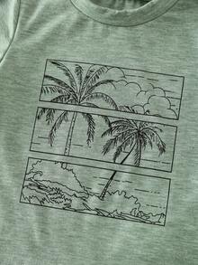 2件套男婴夏季休闲沙滩度假绿色图案T恤和黑色牛仔短裤套装 - 彩色 - 查看 3