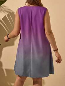 EMERY ROSE 大码渐变印花无袖休闲度假连衣裙 - 紫色 - 查看 2