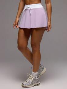 Musera Sport 加厚腰带运动短裙，带短插片，适合运动健身、健身房、普拉提、日常休闲穿着，性感吸汗 - 紫色 - 查看 4