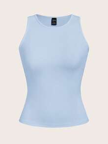 SHEIN EZwear 女士性感露脐吊带背心，适合夏季，浅粉色和浅蓝色系，粉嫩紧身款，修身款，夏季上衣 - 彩色 - 查看 7