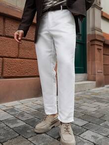 Artur Kramer Men's Solid Color Pocket Straight-Leg Casual Work Pants - White - View 4