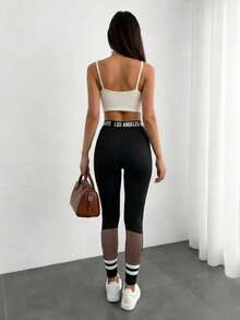 Mulvari Los Angeles Graphic Mesh Insert Leggings - Black - View 2