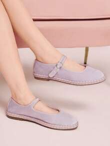 CUCCOO DOLLMOD Women Shoes Light Gray Fashion Velvet Mary Jane Round Toe Flat Shoes Commuting Dating Party Shopping College Cute Sweet Spring Shoes - Mauve Purple - View 2