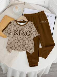 SHEIN Young Boy Casual College Style Simple Versatile Letter Print Crew Neck Short Sleeve T-Shirt Loose Comfortable Versatile Suitable For Outings School Vacation Gatherings Sports Suitable For Spring Summer - Multicolor - View 2